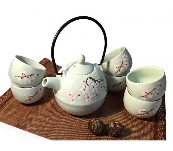 Чайный набор Сакура ментол (чайник 0,5 л. + 6 пиал)