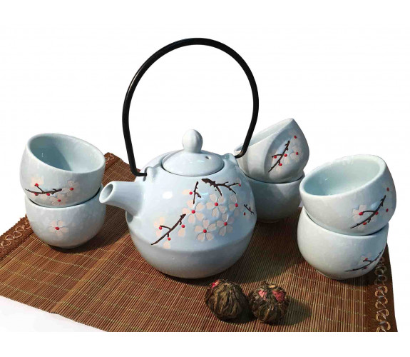 Чайный набор Сакура голубой (чайник 0,5 л. + 6 пиал)